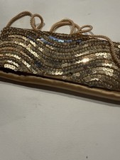 Vintage La Regale Gold Satin And Gold Sequined Evening Clutch With Braided Strap