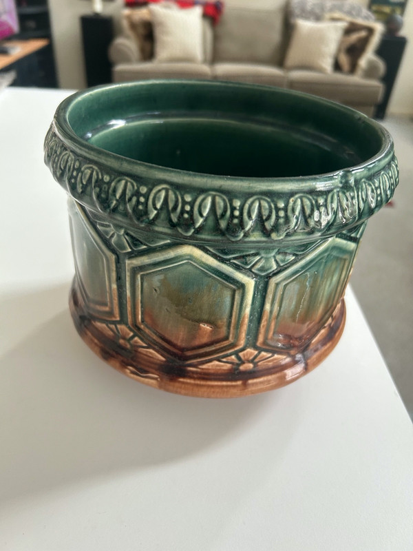 SUPERB ANTIQUE 8 1/4" Brush McCoy MAJOLICA PLANTER Jardiniere EXCELLENT