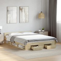 Bettgestell Mit Schubladen Sonoma-Eiche 160X200 Cm Holzwerkstoff