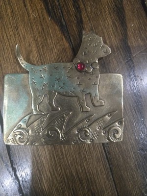 Deborah Roberts  the Dog  Handmade Brass Signed Brooch 1986