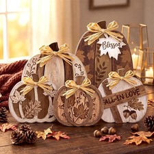 5 PCS Fall Pumpkin Decor For Home Rustic Wooden Table Centerpiece Accent
