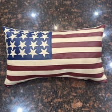 USA American Flag Patriotic StarsThrow Pillow Memorial  Labor Day Faux Leather
