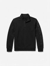 Michael Kors Men's Black 1/4 Zip Pullover Sweatshirt Logo Sleeve Size M Basic