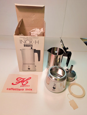 Bialetti Inox-H Stovetop Espresso Maker 18/10 Stainless Steel Mod Dep Boxed