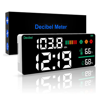 Decibel Sound Level Meter Fahrenheit Temperature Time Humidity Color LED Display