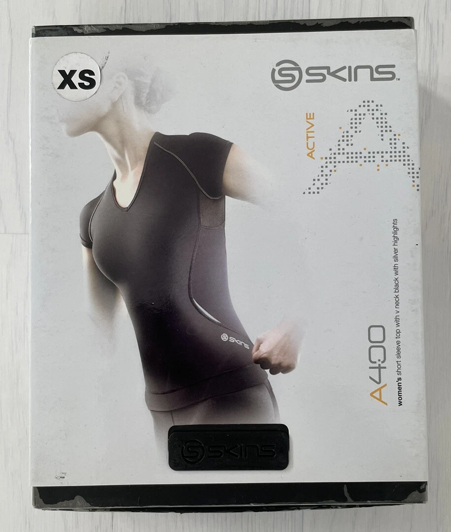 Skins Womens A400 Black Short Sleeve v-Neck Compression Top Size XS