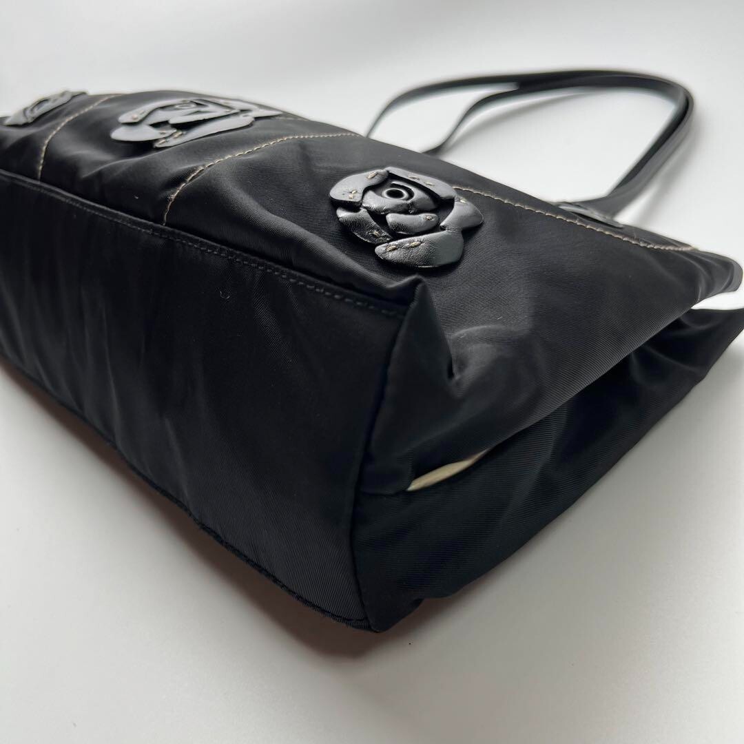 PRADA FW2000 Flower Tote Bag Handbag Black Logo Plate Tessuto 