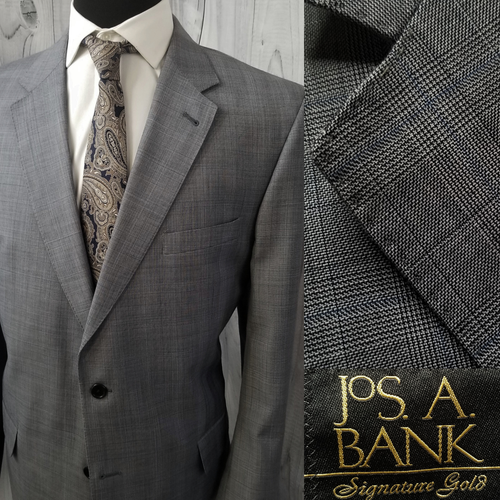 Jos Bank "Signature Gold" Men Blazer 46R (48r) Gray Plaid Wool Sport Coat Jacket