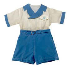 Vintage Stantogs Toddler Shorts Set Blue White Embroidered Anchor 2 Piece Outfit