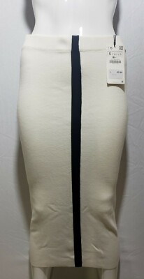 ZARA Women's Casual Knit Tube Striped Stretch Pencil Skirt Size Sm Off  -White