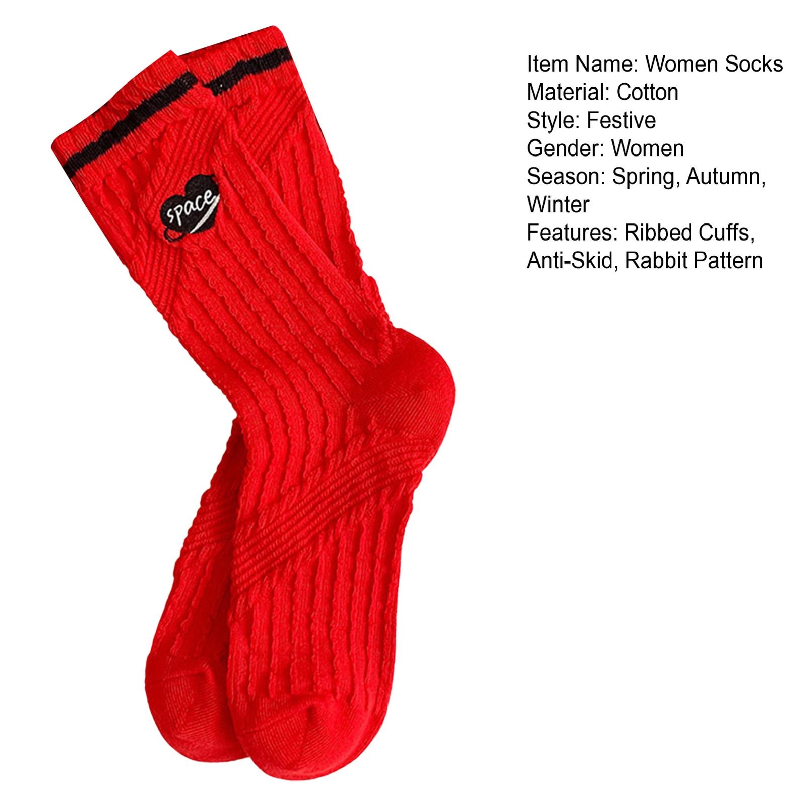 1 Pair New Year Socks Ribbed Cuffs Moisture Absorption Festival Meaning