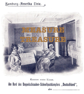 C.1905 HAMBURG AMERIKA STEAMER DEUTSCHLAND INTERIOR 1ST CLASS CABIN Postcard P79