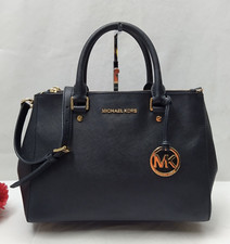 Michael Kors Black Leather Carryall Double Handles Satchel Bag