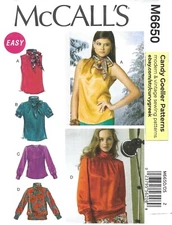 McCall's M6650 Blouses w Gathered Neck or Banded Tie-End Collar Sz 12-20 UNCUT