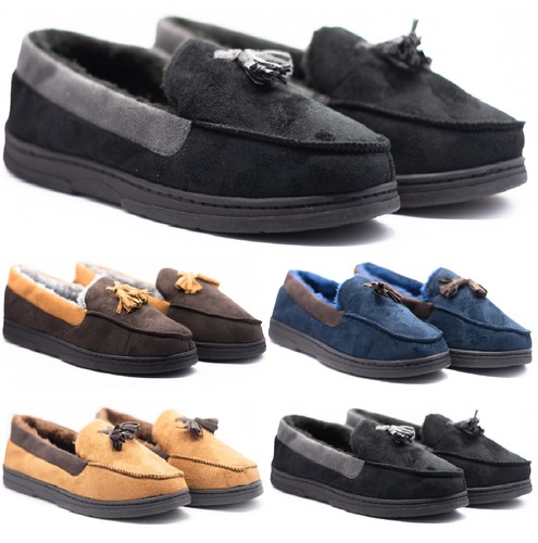 MENS MOCCASINS INDOOR TASSEL WARM FAUX 