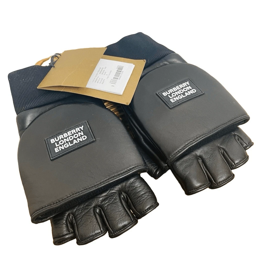 NEW Burberry 3-in-1 Lambskin Leather Gloves Mittens Flap Winter Warm Black Pair