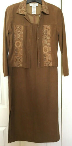 VTG JESSICA HOWARD 2 PIECE JACKET & SLEVELESS DRESS BROWN CORDUROY~PETITE SIZE 8 - Picture 1 of 12