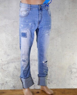   Sexy Woman Baggy Boyfriend Umschlag Hellblau Jeans Flecken Risse Patch *207