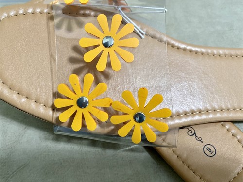 SOLEMATES Women's Clear Floral Single Strap Orange Floral Sandals, Size 9 - Picture 3 of 6