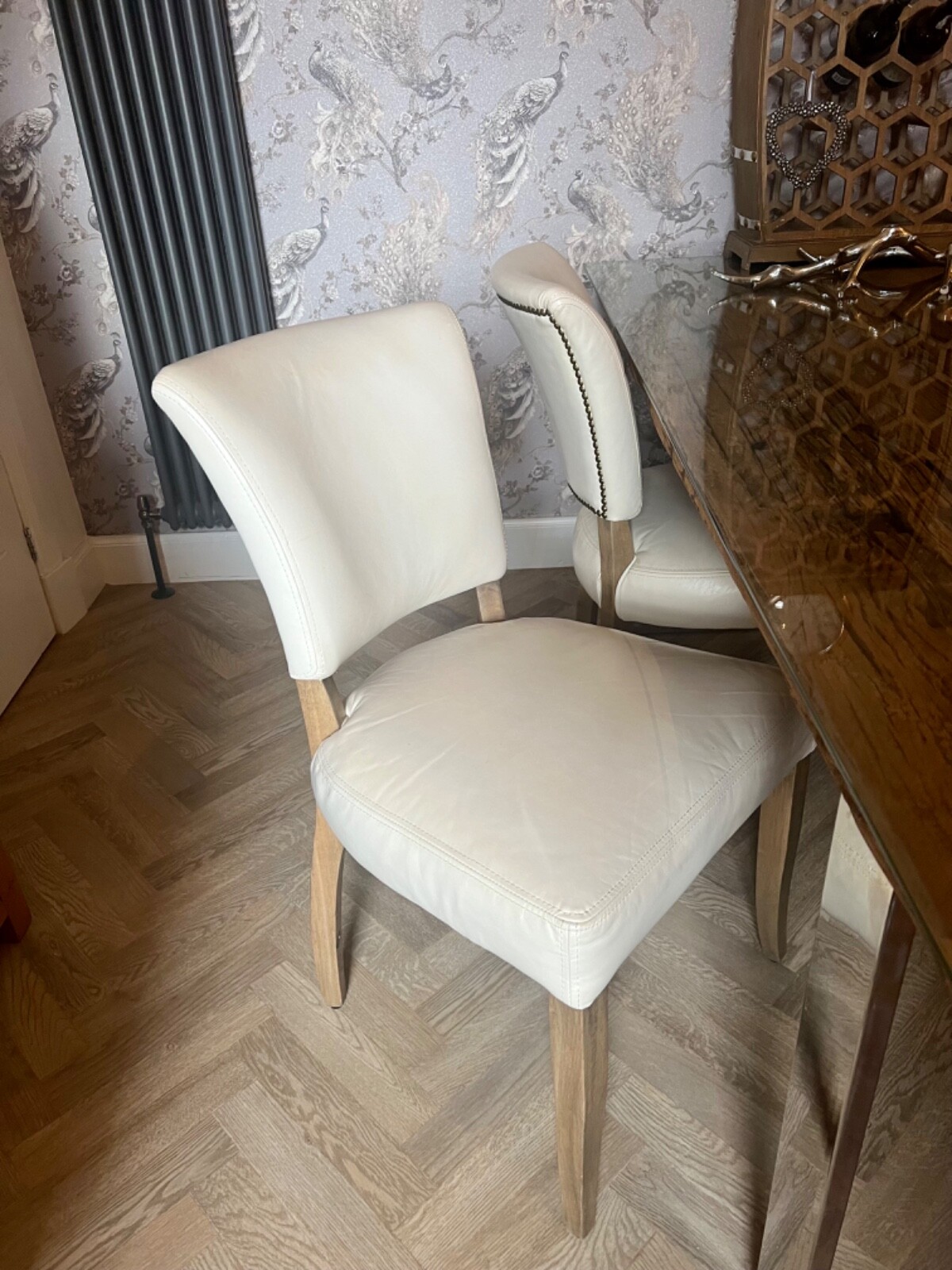 Sterling furniture wood and glass dining table and leather chairs eBay