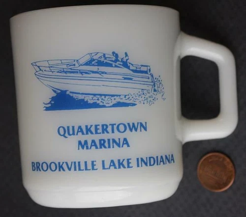 Brookville Lake Indiana Quakertown Marina Galaxy Milkglass Mug COOL Vintage +++
