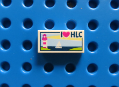 Lego 1 x Fliese 3069pb0382 weiß 1x2 bedr. I Love HLC