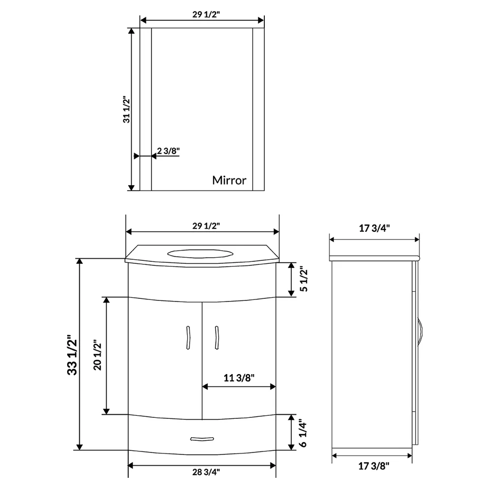 Mueble tocador de baño de 30" con tapa de cristal y espejo blanco de LessCare Foto 3 de 3