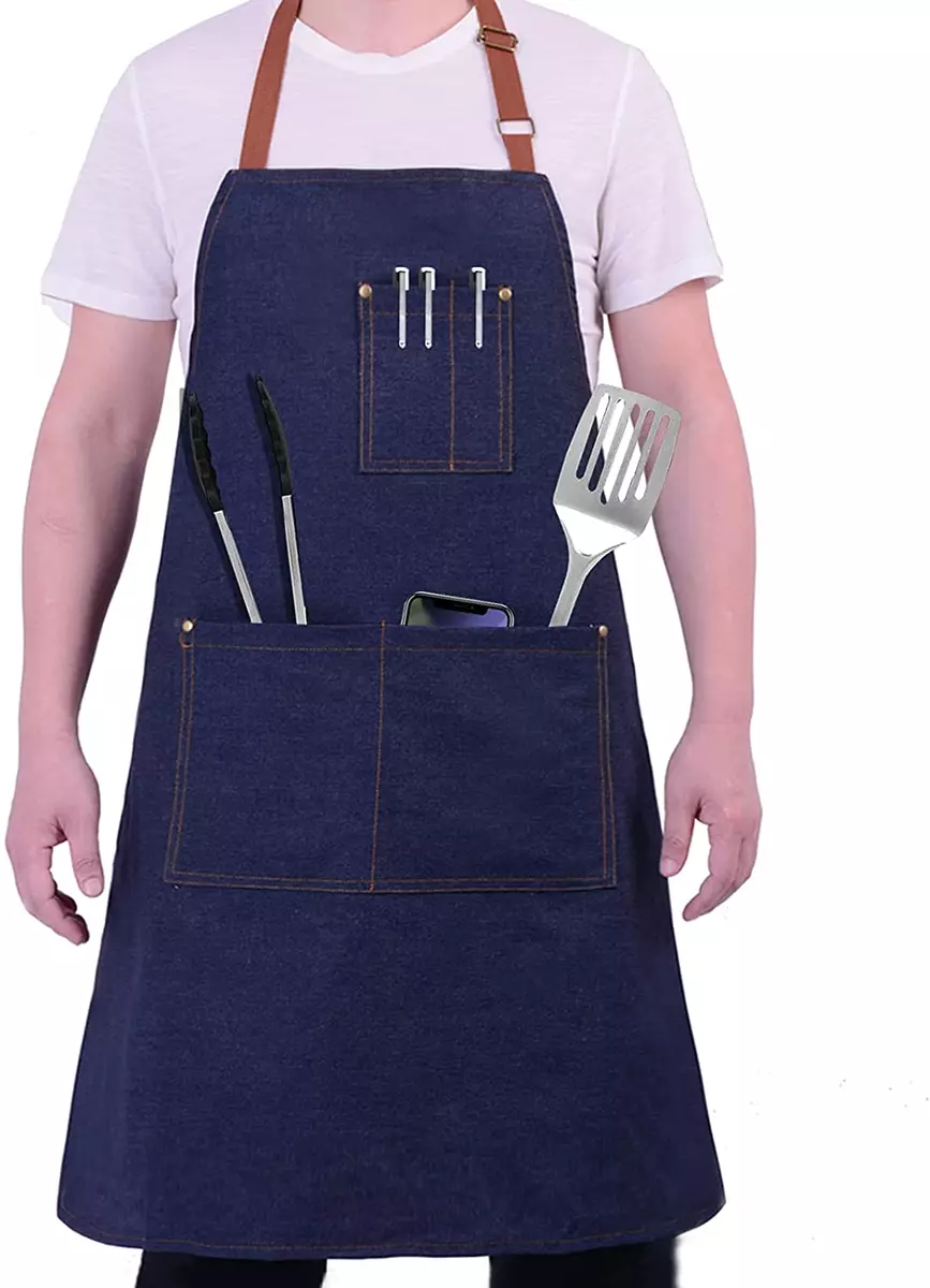 Denim Apron for Women and Men Cooking Kitchen Aprons Chef Apron with 3 Pockets
