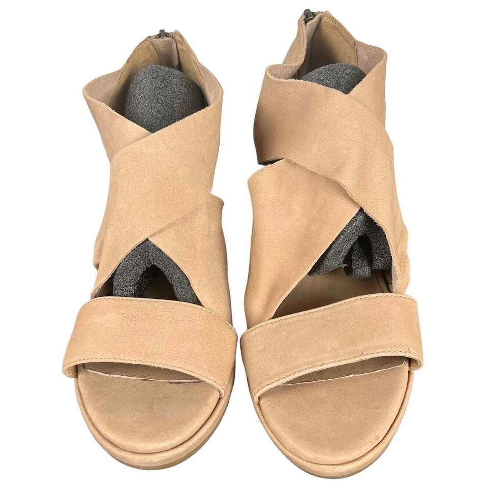 SANDALIA EILEEN FISHER MARLA DE CUERO CON TACÓN BLOQUE EN TIERRA NOBUCK NUEVA SIN CAJA PARA MUJER 9,5 Foto 3 de 4