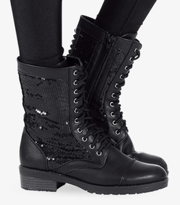 black sequin combat boots