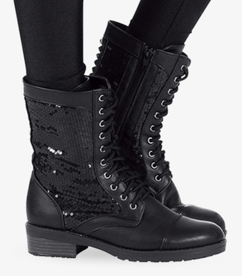 black sequin combat boots