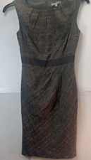 Classiques Entier Sheath Dress 0 Plaid Cap Sleeve Pintucked Back Slit Gray