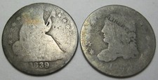 1839 and 1830 silver Seated and Bust half dimes(#62ab)