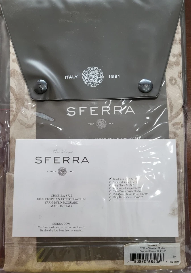 SFERRA Chisella Boudoir Sham 12 x 16 Algodón Satén Hilo Teñido Jacquard Mocha Foto 3 de 3