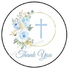 THANK YOU BLUE FLORAL CROSS ENVELOPE SEALS LABELS STICKERS PARTY FAVORS