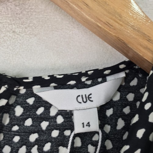 Cue dress womens 14 fit flare black polka dot sleeveless belt Vneck 109332 - Picture 4 of 11