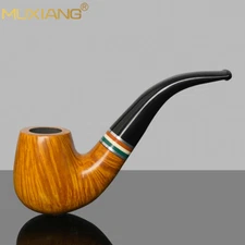 MUXIANG Briar Smooth Sherlock Holmes Pipe Wooden Tobacco Pipe 9mm Acrylic Stem