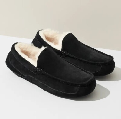 UGG Men s Ascot Wool Suede Lined Moc Slippers- 1101110 - Black Suede - 12US (P76