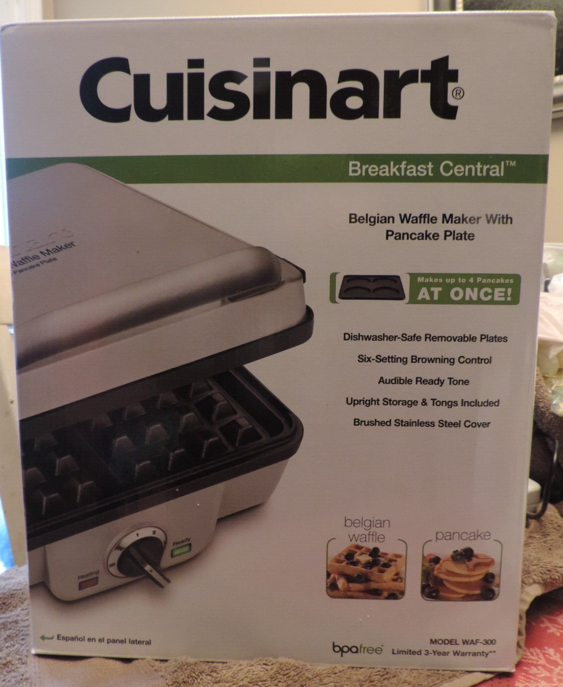 Cuisinart Belgian Waffle Maker with Pancake Plates Brushed Stainless WAF-300 New-image