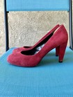 Ann Taylor LOFT Red Suede Leather 3" Pump Block Slip-On Heels Shoes (Size 7) — photo 1