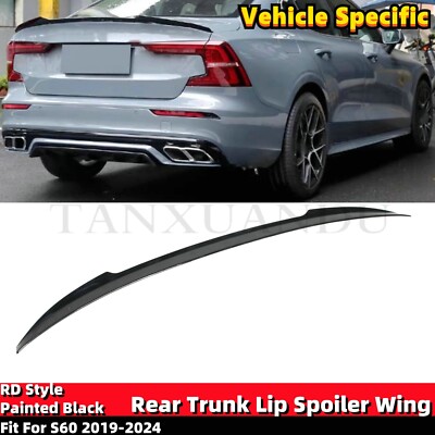 Fit For Volvo S60 2019-2024 Rear Trunk Lip Spoiler Wing Painted Black RD Style