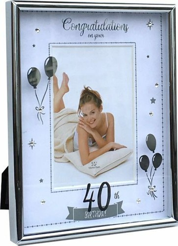 Photo Frame 4 x 6" Happy 40th Birthday Silver Mirror Sparkle Stars Gift Present - Bild 3 von 3