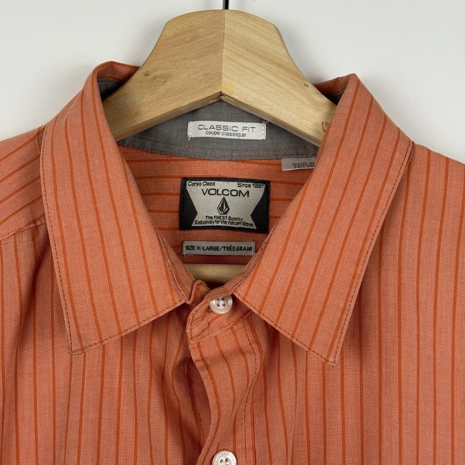 Volcom Classic Fit Button Up Shirt Striped Orange Mens XL - Image 3 of 4