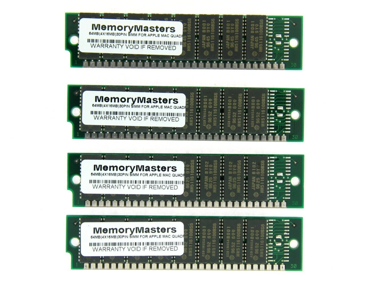 Lot De 4 Barrettes Mémoire FPM SIMM 30 Broches - 4 Mo (4x1Mo) - 80ns - Testées