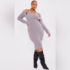 NWT Pretty Little Thing Grey Halter Knit Mid Dress XXL
