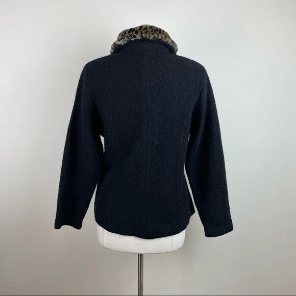 Suéter Pequeño Cuello Piel Sintética Marrón Leopardo Negro 100% Lana Tally Ho De Colección Foto 4 de 4