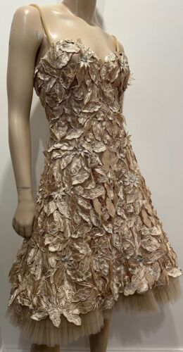 Vestido de Noche de Cóctel JOVANI Champagne Floral Puntada y Malla Sin Mangas - EE. UU. 4 - Imagen 2 de 10