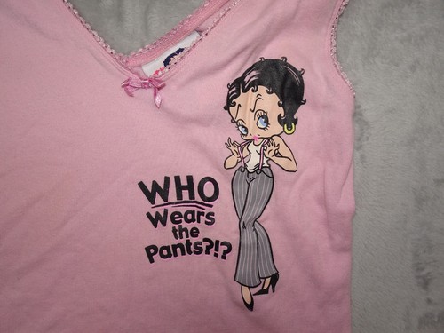 Vintage 04 Betty Boop Sleepwear PJ Top Who Wears the Pants Medium Pink Sexy