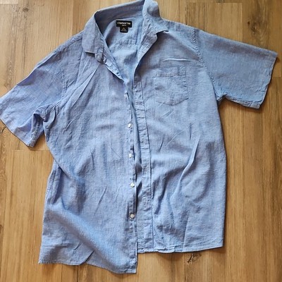 Claiborne Men's XL Blue Slim Fit Linen Cotton Short Sleeve Button-Up Shirt