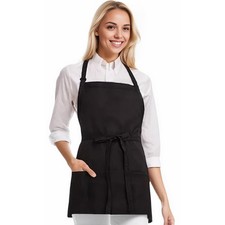 Men's Chef Apron and Women's Server Apron Featuring 3 Pockets Black Aprons.